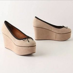 Anthropologie x Leifsdottir Jenni Platform Suede Ballet Flat Beige 3.75” Size 40